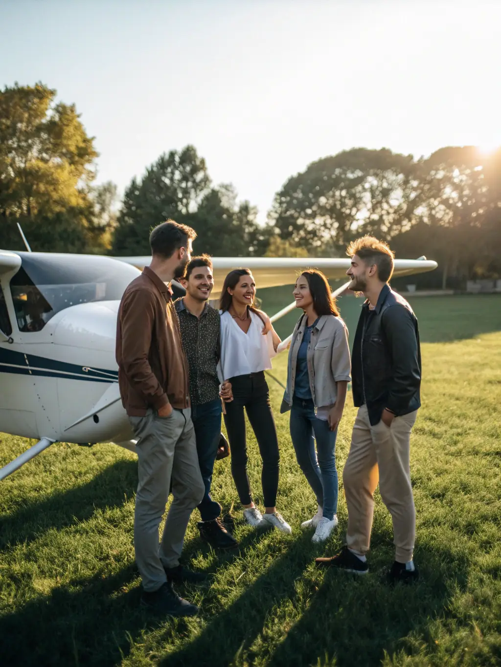 A photograph of ultralight aircraft enthusiasts gathered at the Treignac nature sports station, showcasing the variety of aircraft and the camaraderie among participants during an ultralight aviation event.